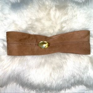 Vintage Donna Karan Wide Suede Belt | Gold Statement Buckle